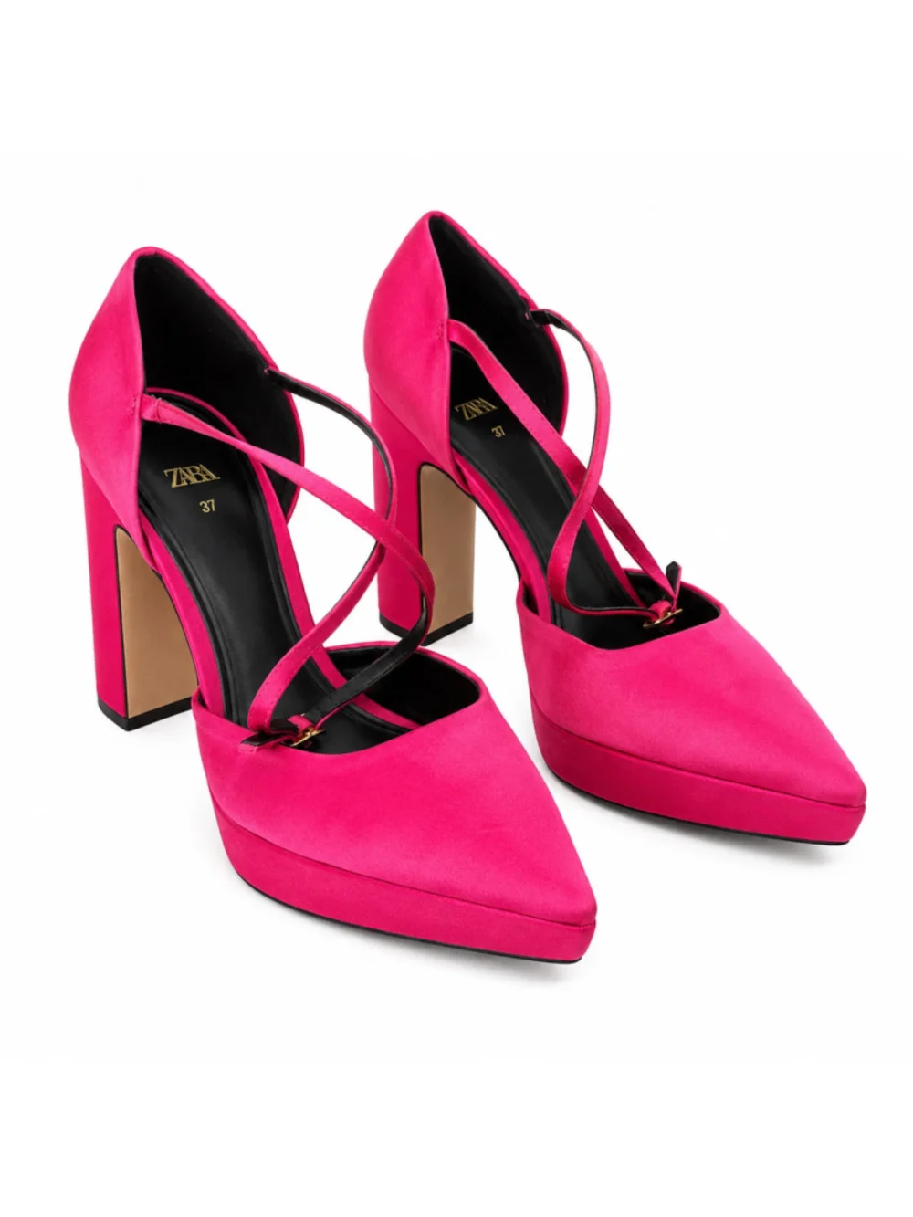 Zara Fuchsia Pointed-Toe Crisscross Block Heels